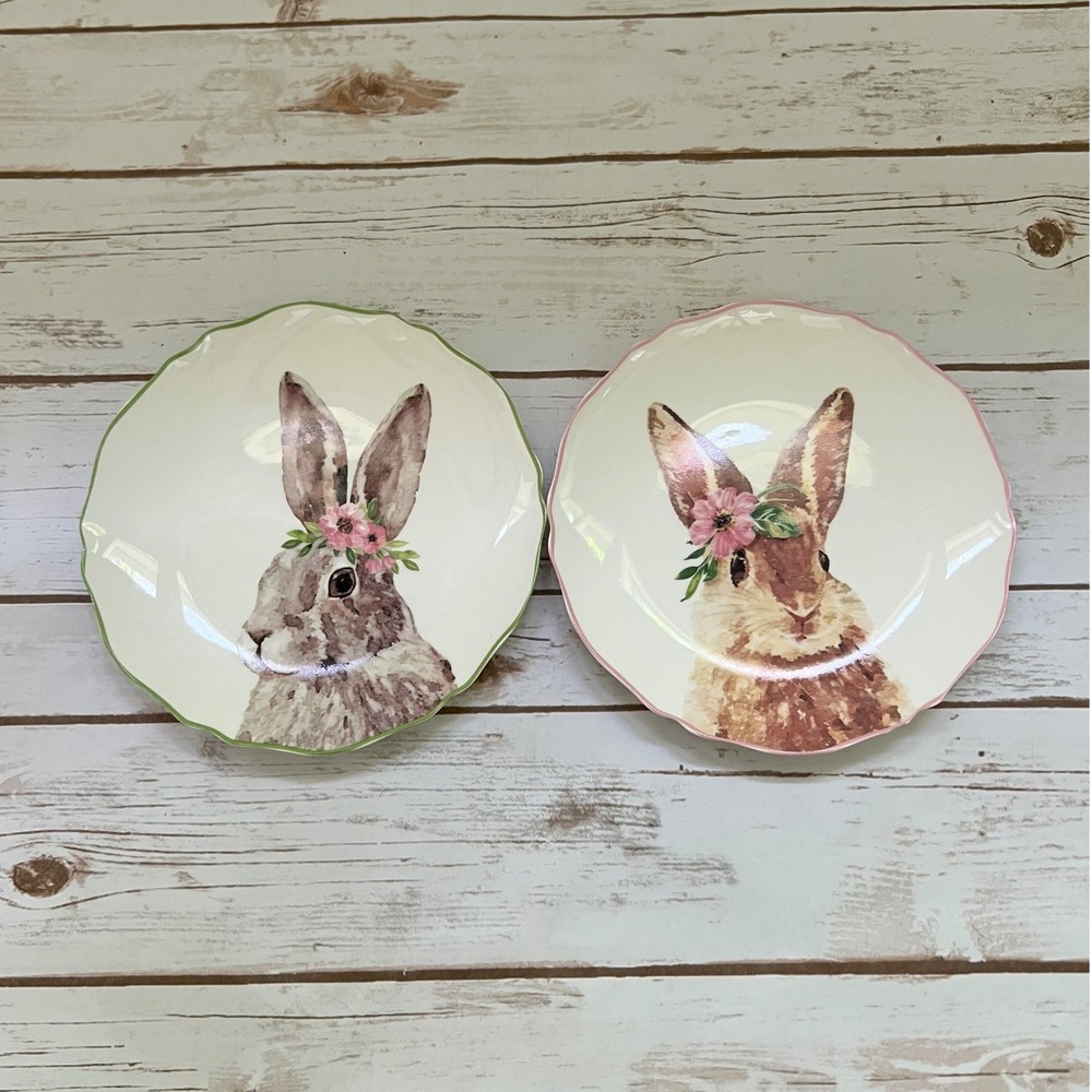 Ashland Salad Plates White Bunny Rabbit‎ Floral Scalloped 8in Set of 2